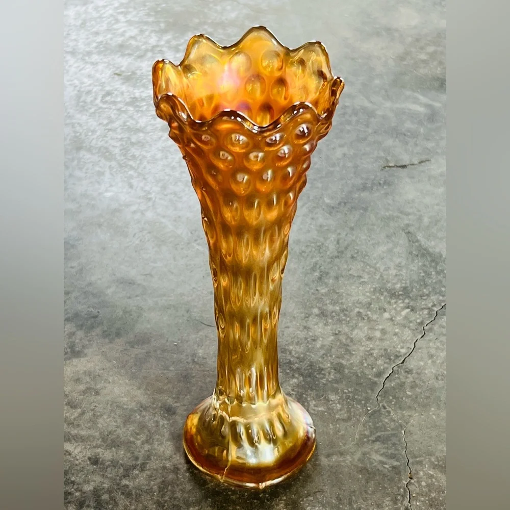 Fenton marigold, April showers, art glass swung vase